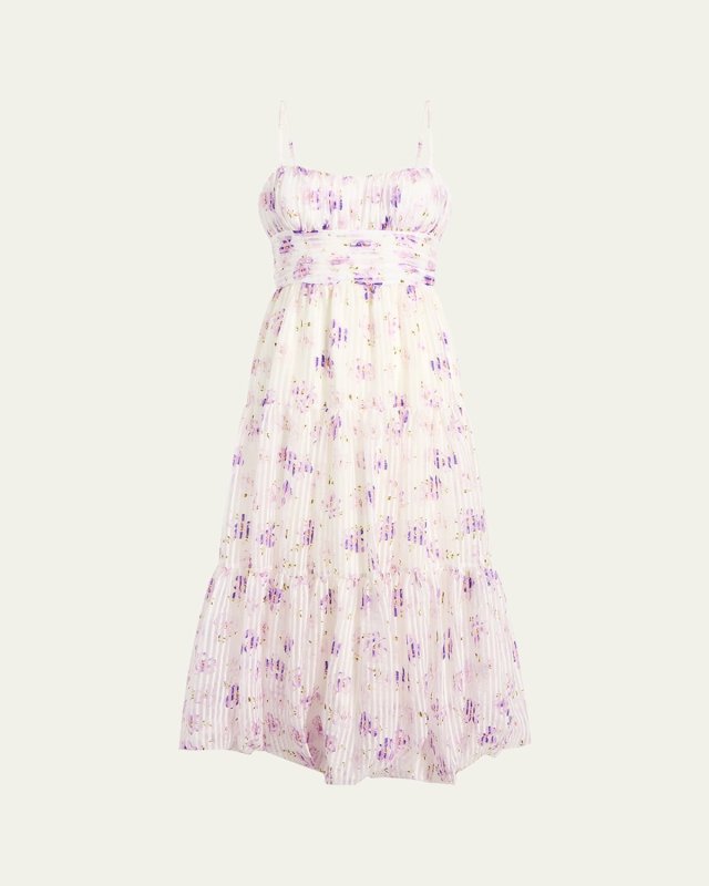 Joie Tossed Poppies Tiered Midi Dress